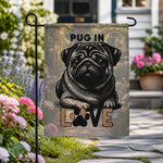 Pug Love Garden Flag - small size in a charming outdoor garden bed | Our Phoenix Rise