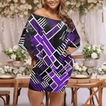 Matrix Geometric Print Off-the-Shoulder Dress Detailed View 9 | Our Phoenix Rise