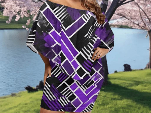 "Matrix" Geometric Print Off-the-Shoulder Dress| Iron Phoenix GHG - Iron Phoenix GHG