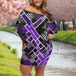 Matrix Geometric Print Off-the-Shoulder Dress Detailed View 7 | Our Phoenix Rise
