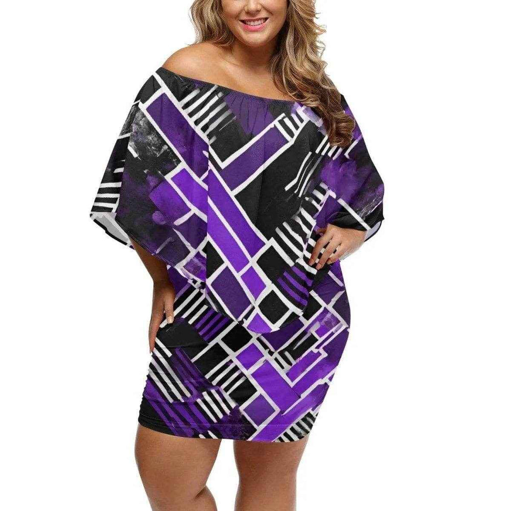 Matrix Geometric Print Off-the-Shoulder Dress Lavender S-6XL