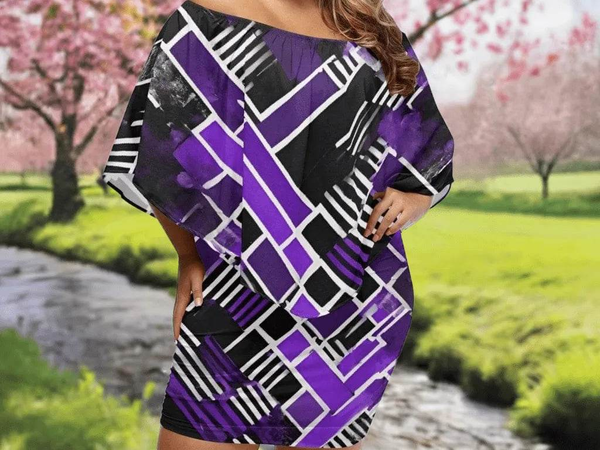 "Matrix" Geometric Print Off-the-Shoulder Dress| Iron Phoenix GHG - Iron Phoenix GHG