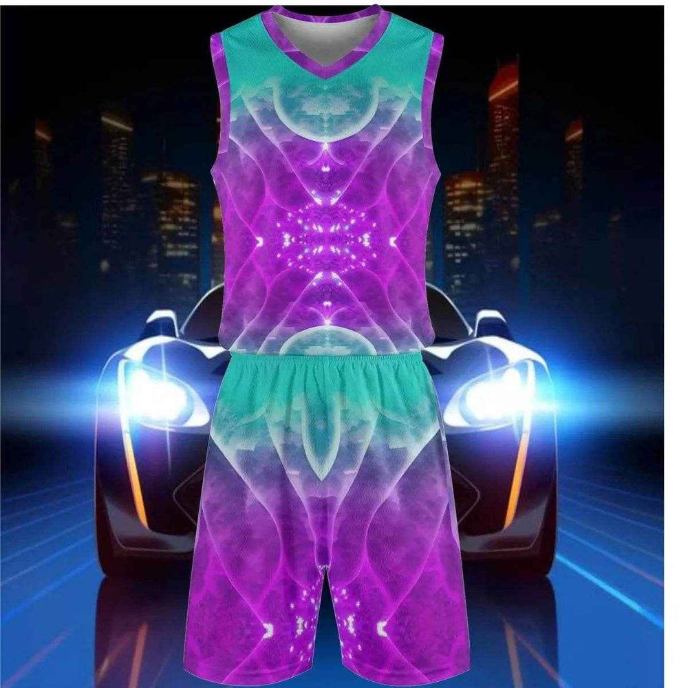 Abstract Athletic Short Set Purple Teal S-4XL