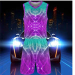 Abstract Athletic Short Set Purple Teal - Man in front of sports car | Our Phoenix Rise