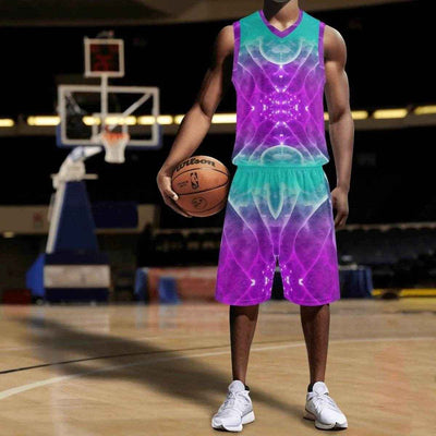 Abstract Athletic Short Set Purple Teal - Man playing basketball | Our Phoenix Rise