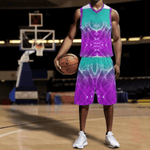 Abstract Athletic Short Set Purple Teal - Flat lay back view | Our Phoenix Rise