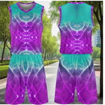 Abstract Athletic Short Set Purple Teal - Full back view, model standing | Our Phoenix Rise
