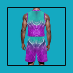 Abstract Athletic Short Set Purple Teal - Flat lay front view | Our Phoenix Rise