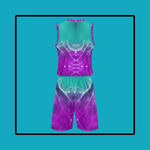 Abstract Athletic Short Set Purple Teal - Close up shorts side pattern | Our Phoenix Rise