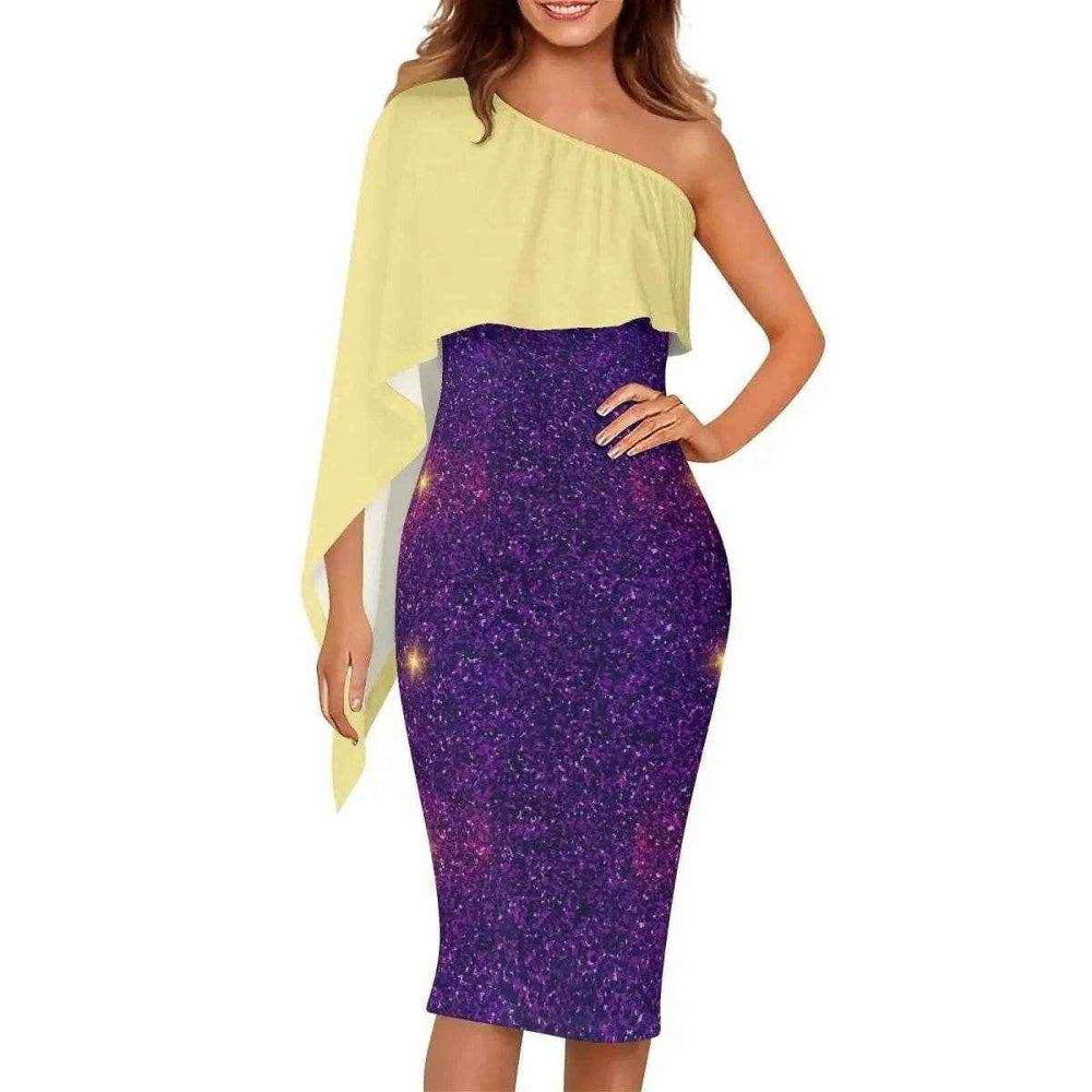 "Cosmic Flare" One-Shoulder Formal Dress - Perfect Gift for Gamers