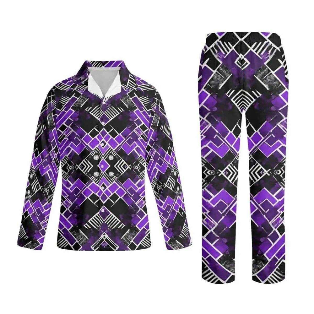 Purple Geometric Pajama Set Purple XS-4XL