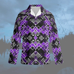 Purple Geometric Pajama Set - Detail of top and bottom fabric | Our Phoenix Rise