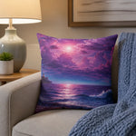 Purple Seascape Throw Pillow - Styled Bedding Mockup | Our Phoenix Rise