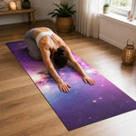 Galaxy Nebula Purple Yoga Mat - Woman in Child's Pose | Our Phoenix Rise