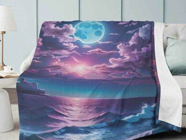 Purple Sunset Blanket | Calming Seascape Fleece Throw