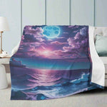 Sunset Ocean Fleece Blanket - Vibrant Purple Clouds and Ocean Waves | Our Phoenix Rise