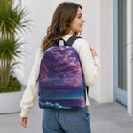 Aesthetic Purple Sunset Backpack - Human lifestyle mockup showing scale | Our Phoenix Rise
