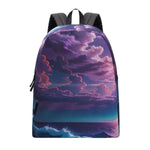 Aesthetic Purple Sunset Backpack - Front view with vibrant purple clouds and ocean waves - Detail 19 | Our Phoenix Rise