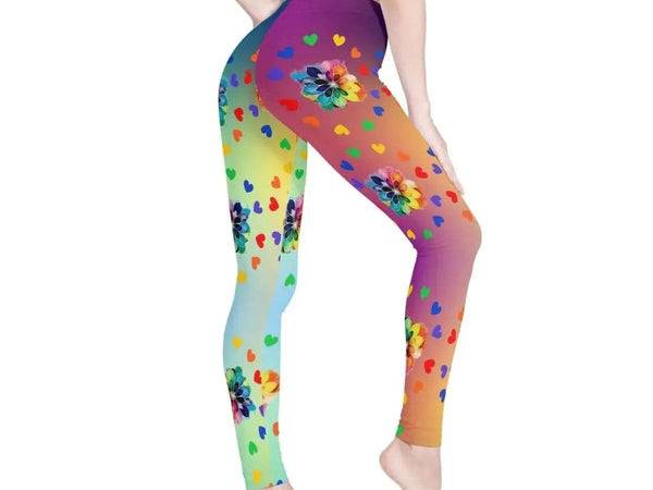 Rainbow Flower Leggings | Nostalgic 90s Gamer Yoga Tights - Iron Phoenix GHG