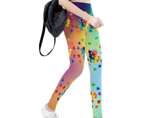 Rainbow Flower Leggings | Nostalgic 90s Gamer Yoga Tights - Iron Phoenix GHG