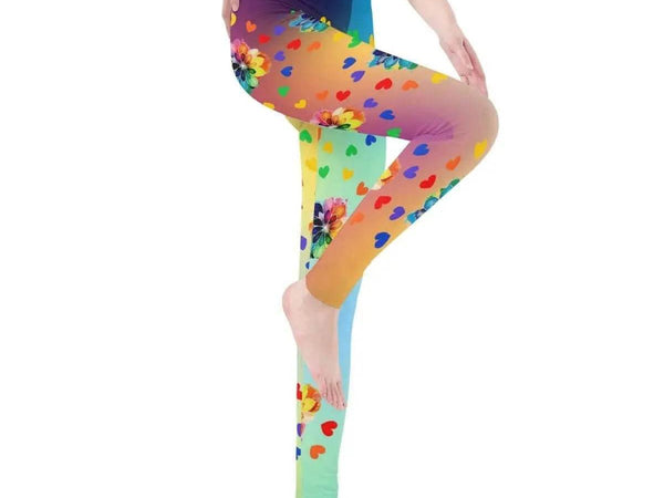 Rainbow Flower Leggings | Nostalgic 90s Gamer Yoga Tights - Iron Phoenix GHG