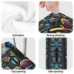 Retro Gaming Pixel Art Luggage Cover - Back view on suitcase | Our Phoenix Rise