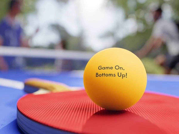 Sarcastic Beer Pong Balls - "Game On Bottoms Up"