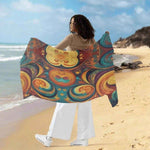 Artistic Print Sarong Beach Cover-Up - Vibrant Gold and Teal Abstract Swirl | Our Phoenix Rise