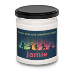 Personalized Rest and Rebuild Soy Candle - angled view of full label design | Our Phoenix Rise