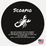 Scorpio Zodiac Wood Sign - Black and white design on white | Our Phoenix Rise