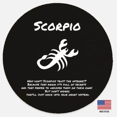 Scorpio Zodiac Wood Sign - Black and white design on white | Our Phoenix Rise