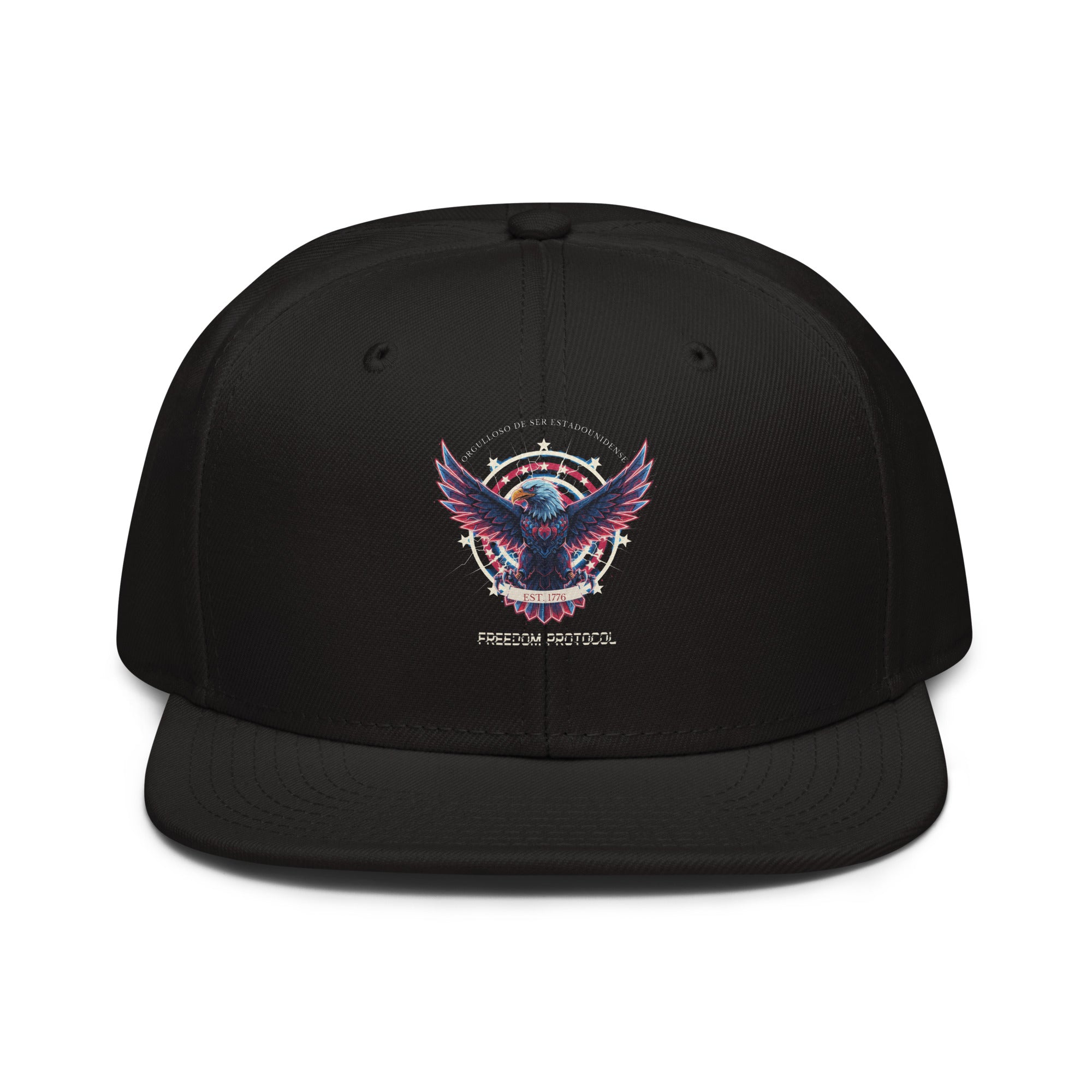 American Eagle Freedom Protocol Snapback Hat - Black front view with eagle design | Our Phoenix Rise