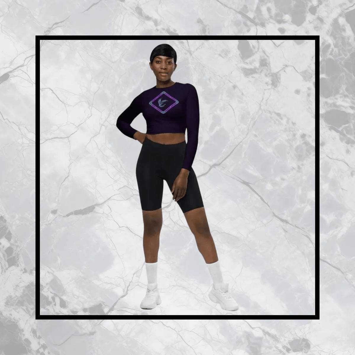 Soaring Bird Cropped Rash Guard Womens upf 50+ Deep Violet