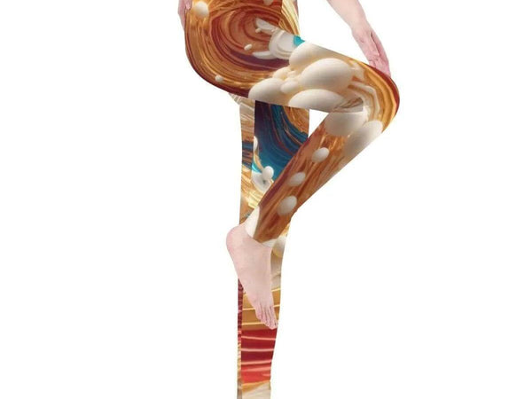 Beige Swirl Print Leggings | Fluid Art Yoga Gaming Tights - Iron Phoenix GHG