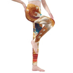 Beige Swirl Print Leggings Fluid Art Yoga Gaming Tights Detailed View 3 | Our Phoenix Rise