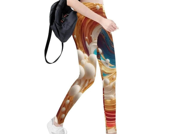 Beige Swirl Print Leggings | Fluid Art Yoga Gaming Tights - Iron Phoenix GHG
