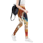 Beige Swirl Print Leggings Fluid Art Yoga Gaming Tights Detailed View 4 | Our Phoenix Rise