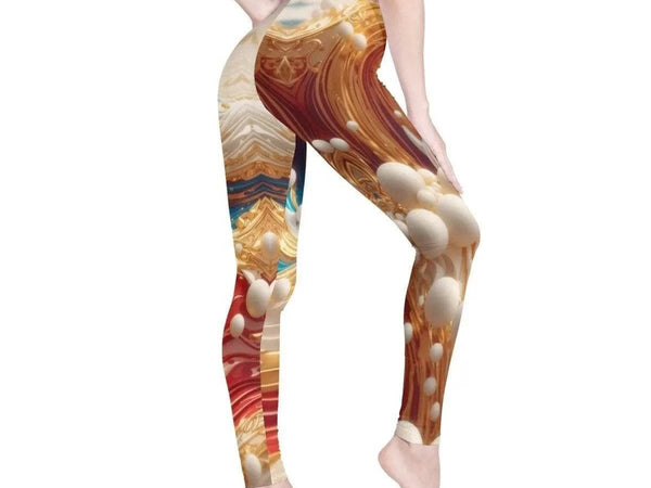 Beige Swirl Print Leggings | Fluid Art Yoga Gaming Tights - Iron Phoenix GHG