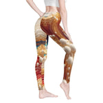 Beige Swirl Print Leggings Fluid Art Yoga Gaming Tights Detailed View 2 | Our Phoenix Rise