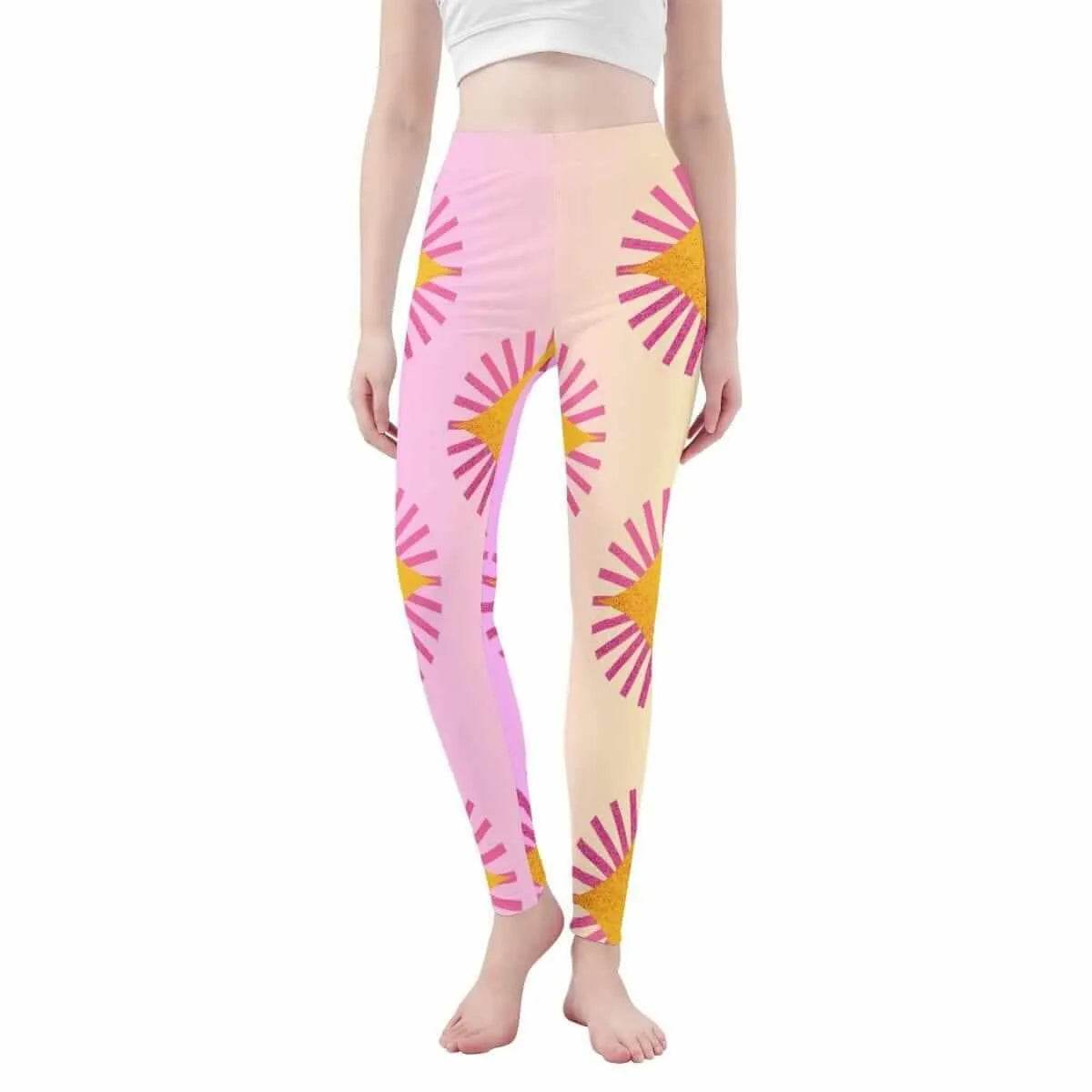 Pink Yellow Sunburst Leggings XS-3XL Pink XS-3XL