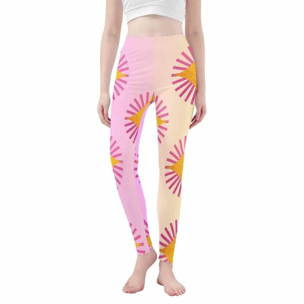 Pink Yellow Sunburst Leggings XS-3XL Pink XS-3XL