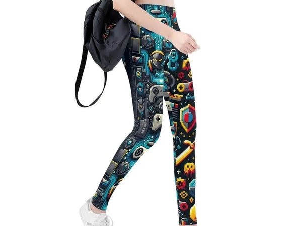 Retro Gaming Print Leggings | Pixel Art Yoga and Game Tights - Iron Phoenix GHG