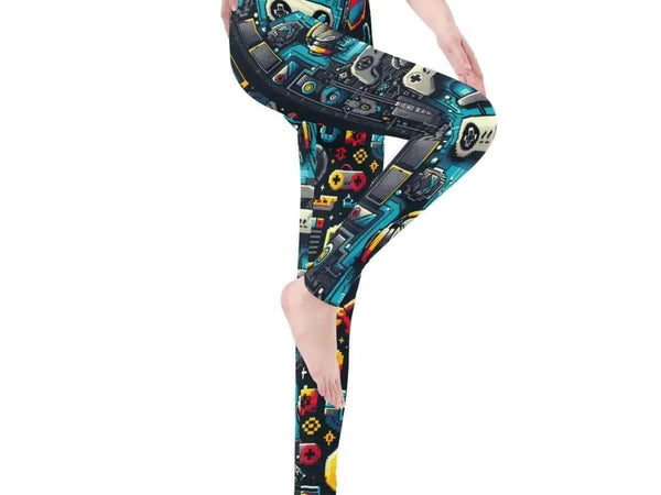 Retro Gaming Print Leggings | Pixel Art Yoga and Game Tights - Iron Phoenix GHG