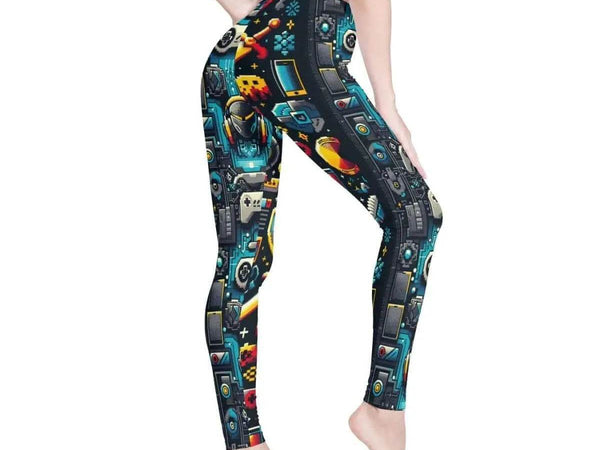 Retro Gaming Print Leggings | Pixel Art Yoga and Game Tights - Iron Phoenix GHG