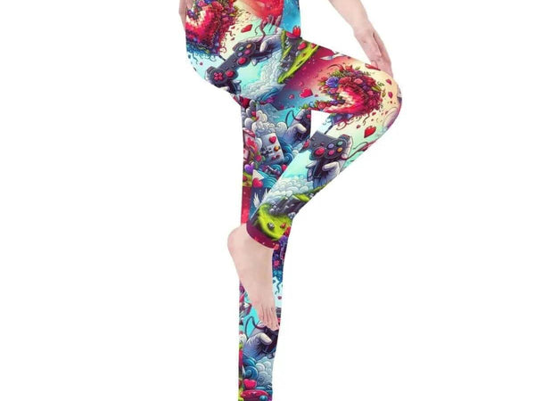 Gamer Heart Print Leggings | Love Gaming Yoga Tights - Iron Phoenix GHG