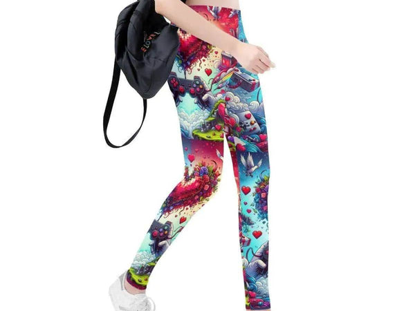 Gamer Heart Print Leggings | Love Gaming Yoga Tights - Iron Phoenix GHG