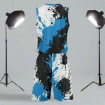 Blue Black Paint Splatter Basketball Jersey Set - Back View Studio Shot | Our Phoenix Rise