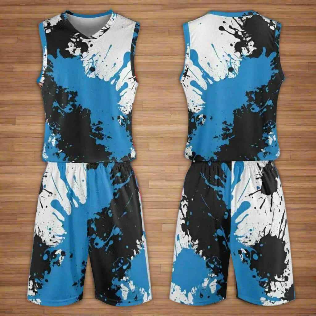 Blue Black Paint Splatter Basketball Jersey Set S-4XL