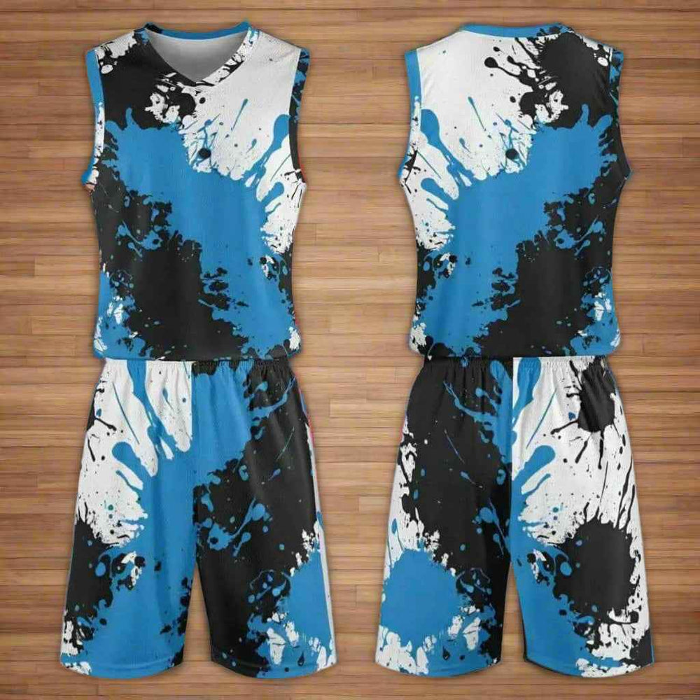 Blue Black Paint Splatter Basketball Jersey Set S-4XL
