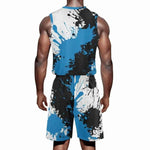 Blue Black Paint Splatter Basketball Jersey Set - Detailed Front Angle | Our Phoenix Rise